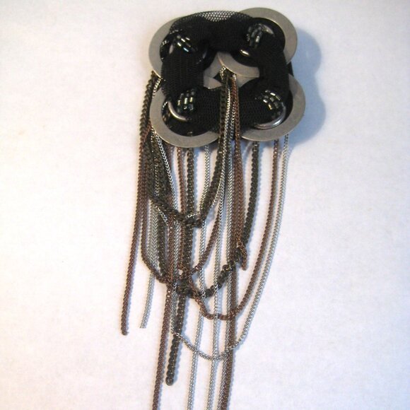 ESTATE CATHERINE MALANDRINO LARGE PIN BROOCH w/CHAINS - Picture 1 of 2